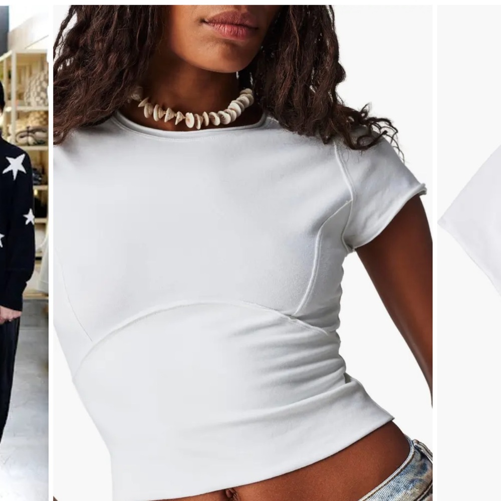 Free People White Cropped Tshirt